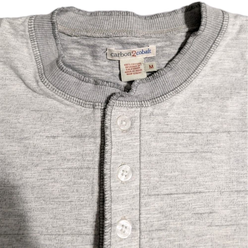 Carbon2Cobalt Thermal Henley Shirt Mens Medium Gray Long Sleeve Elbow Patch - Picture 4 of 8